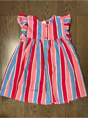 next Girls Pink Red Blue Striped Button-Front Summer Dress